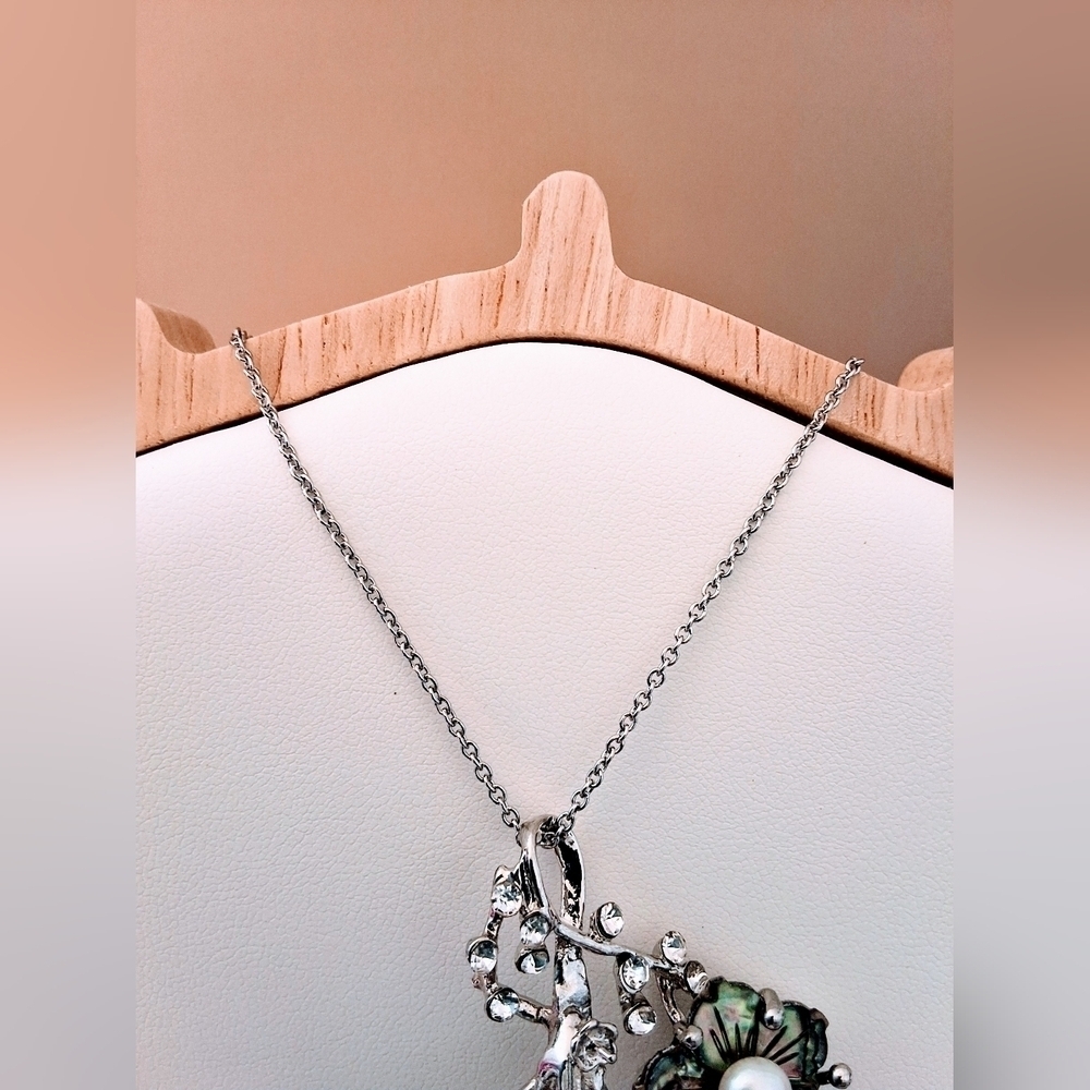 💥 Vintage Sterling Silver, Pearl & Abalone Statement Brooch on 18' Chain - Picture 5 of 7